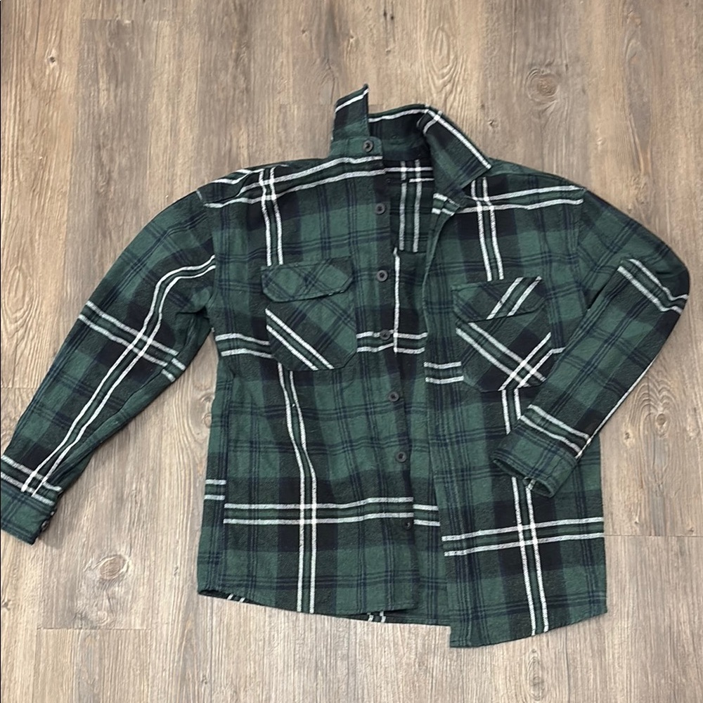 Green Plaid Button-Up Shirt